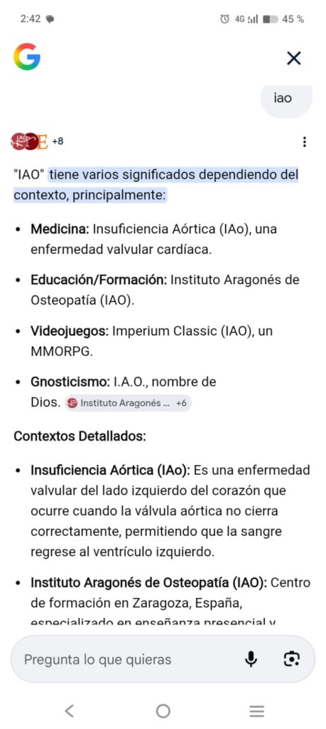 Método IAO, caso 0 - resultados de la búsqueda de IAO en google, 05/03/2026